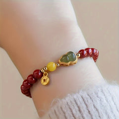 Lucky Cinnabar Bracelet: Calabash-Shaped Bead for Good Fortune & Prosperity