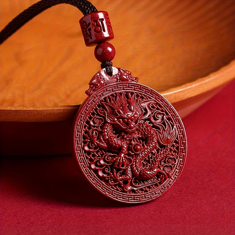 Red Cinnabar Dragon Pendant Necklace Auspicious Power Good Fortune Amulet Daily Protection Bohemian Necklace