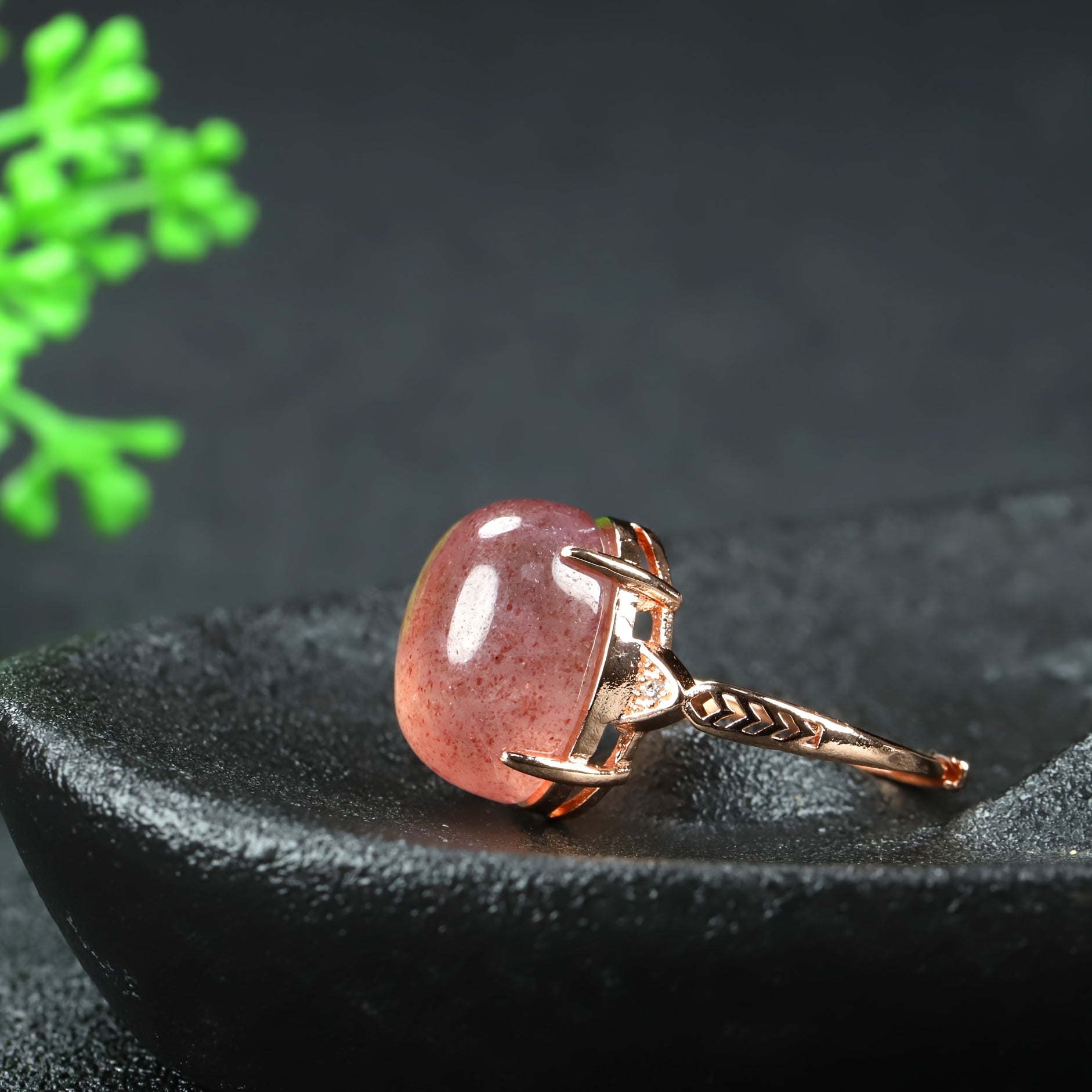 Elegant Pink Strawberry Quartz Ring - Harmonious Energy for Love & Emotional Healing