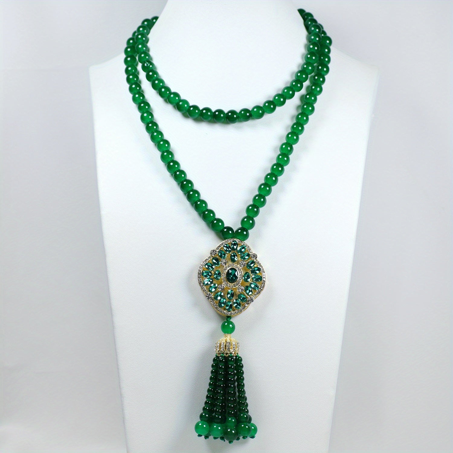 Elegant Faux Jade Flower Pendant Necklace for Harmony Grace and Abundance