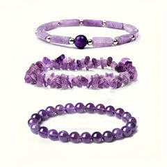 Ladies' Amethyst Crystal Bracelet Set -3 Natural Stone Bracelets, Perfect Holiday Gift for Girlfriend and Mom