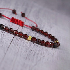 Women's Minimalist Braided Bracelet - Natural Garnet Stone Jewelry with Red Accent