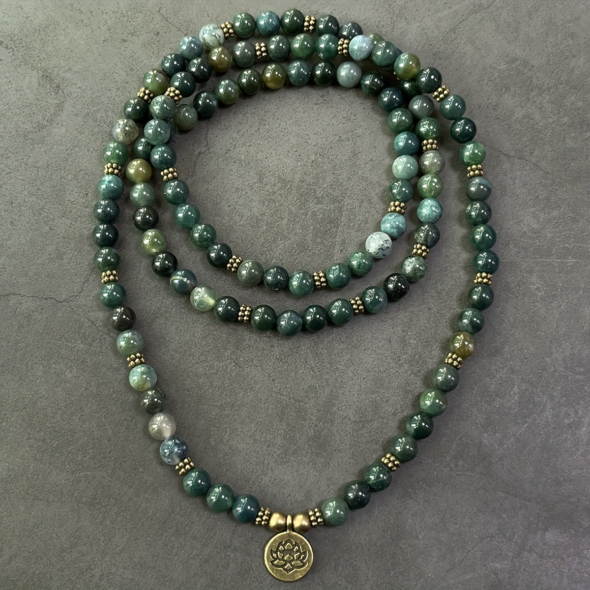 108 Moss Agate Mala Beads - Bohemian Style for Inner Peace & Holiday Gifts