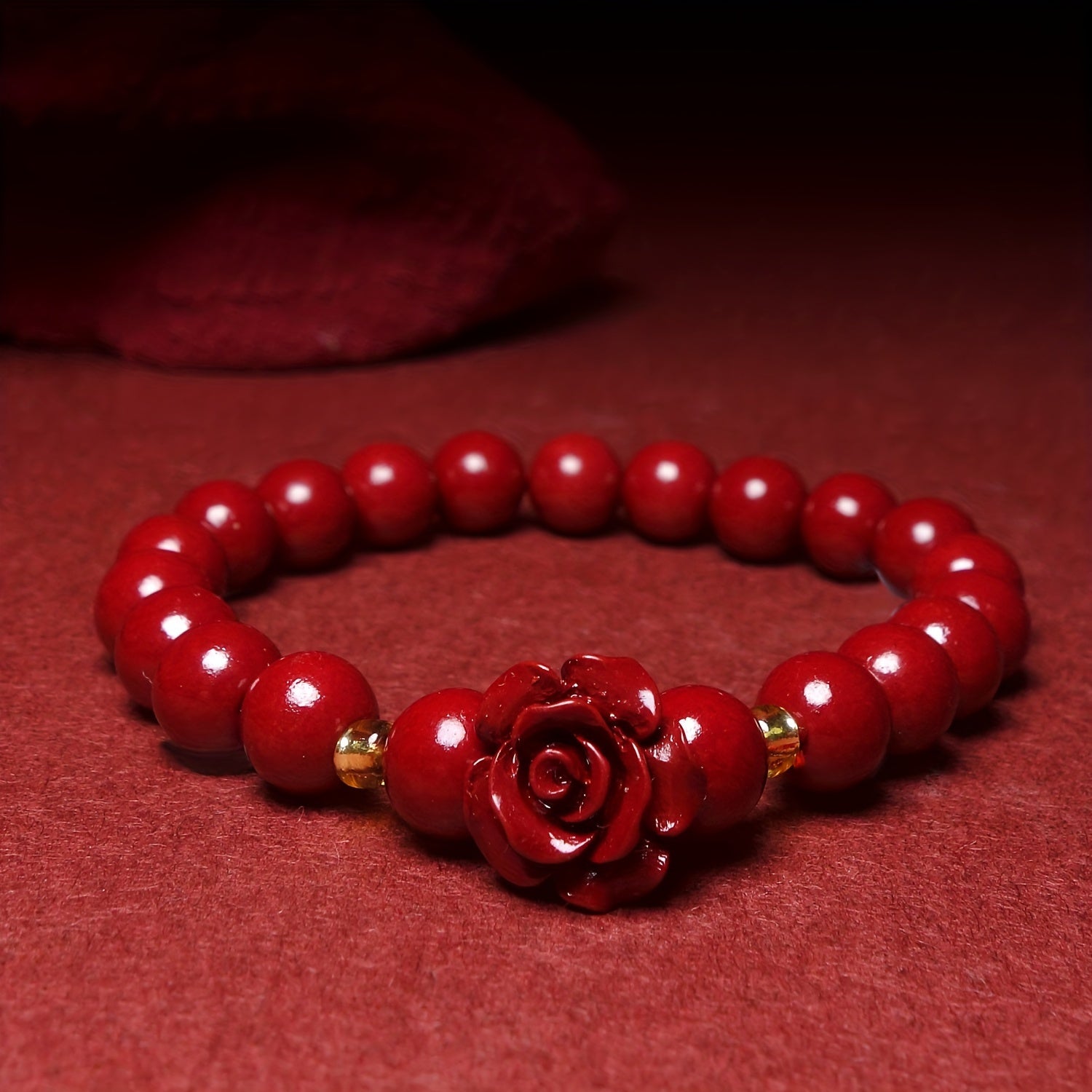 Rose Cinnabar Beaded Stretch Bracelet - Amass Fortunes with Natural Energy