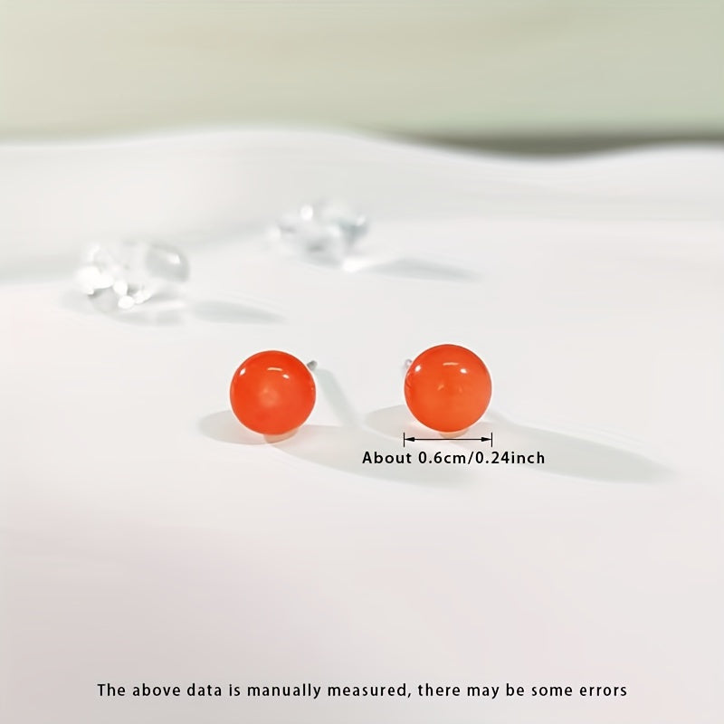 South Red Agate Stud Earrings - 6mm S925 Silver for Harmony & Protection - Natural Healing Energy
