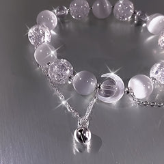 1pc Moon Bell Pendant Bracelet - Bohemian Style with White Glass Beads & Silver Chain for Spiritual Energy & Mindful Living