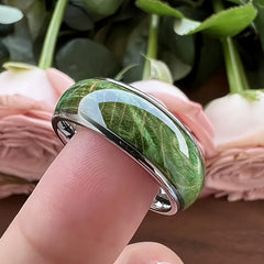 Bohemian Green Wood Inlay Stainless Steel Ring - Natural Energy & Protection