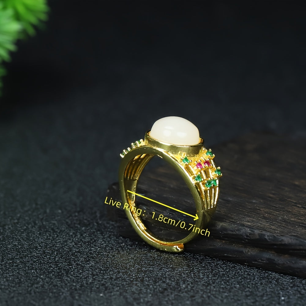 Vintage-Inspired Men's Ring with White Jade Stone for Wisdom, Prosperity, and Energetic Protection
