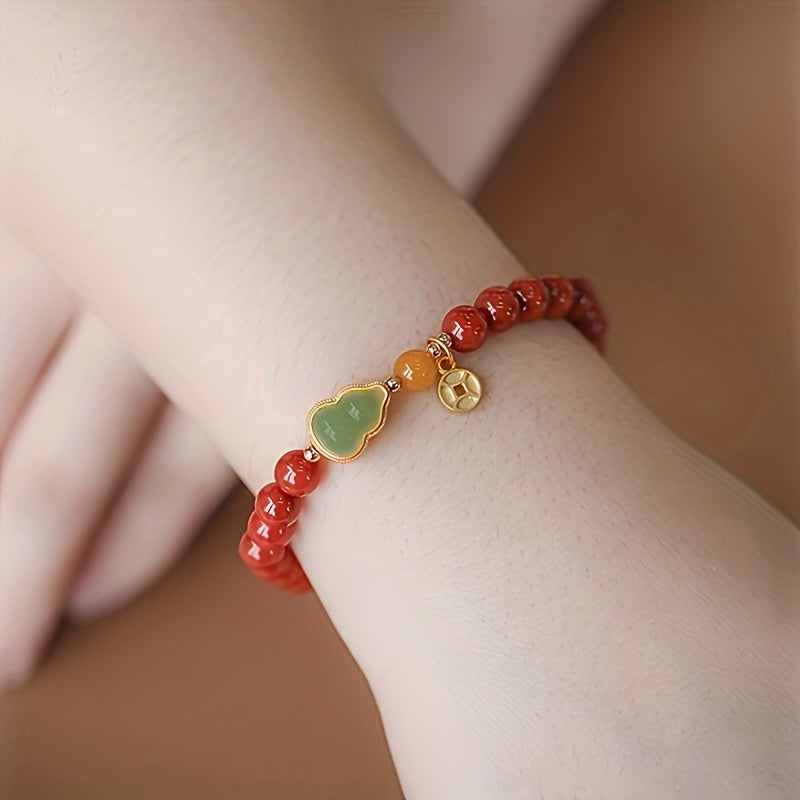 1pc Women's Natural Agate Bead Bracelet - Gourd-Shaped Beads for Harmony & Protection - Perfect Daily Wear Accessory