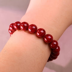 Vintage Cinnabar Beaded Bracelet | Red Emperor Sand Good Luck Charm for Men