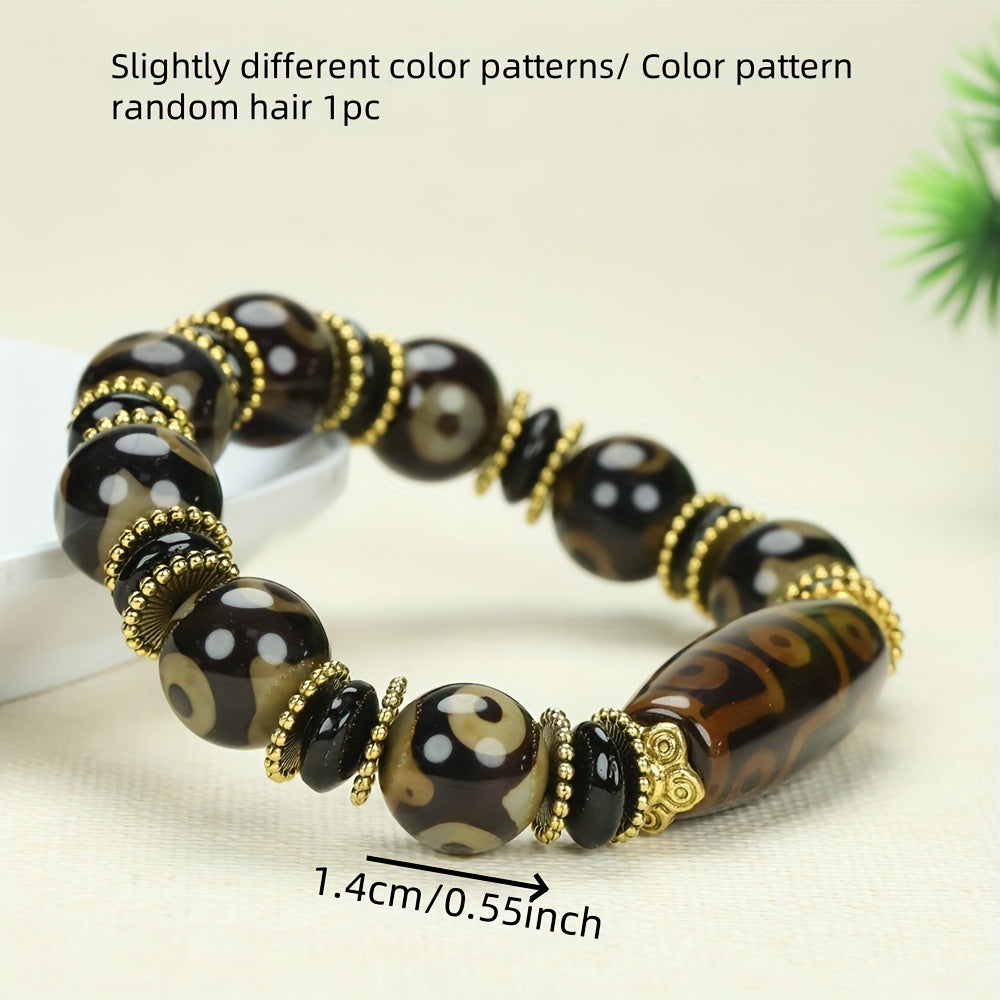 Three-Eyed Dzi Agate Bracelet for Spiritual Protection, Grounding, and Prosperity