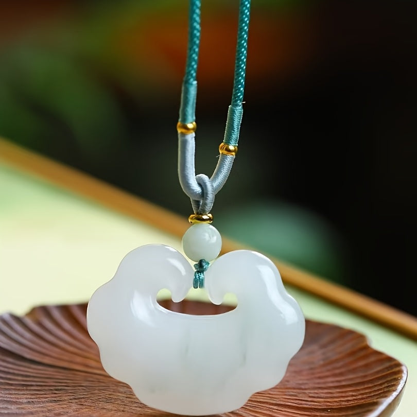 Fengyun Ru Yi Lock Natural Stone Pendant - Chinese White Necklace for Harmony & Protection