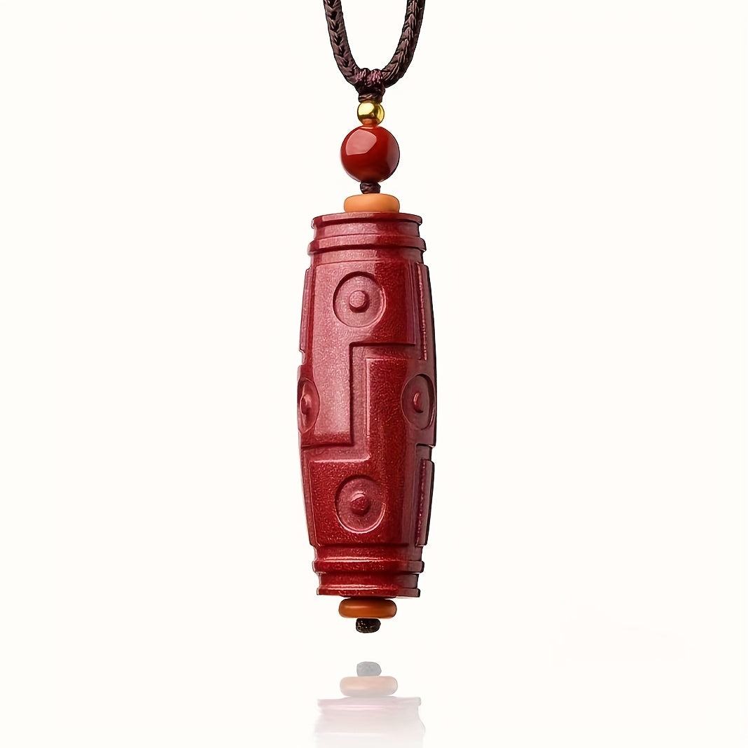 Chic Red Cinnabar Stone Bead Pendant Necklace Auspicious Energy Prosperity Amulet Daily Wear Unisex