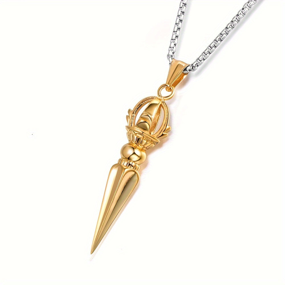 Stainless Steel Men's Lotus Vajra Pendant Necklace - Spiritual Protection & Energy Amulet