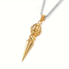Stainless Steel Men's Lotus Vajra Pendant Necklace - Spiritual Protection & Energy Amulet
