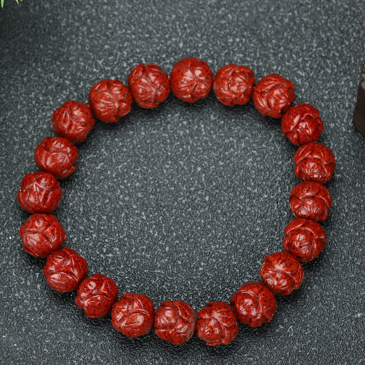 Red Lotus Bead Bracelet - High-Content Cinnabar Stone, Grounding Energy & Spiritual Protection