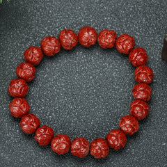 Red Lotus Bead Bracelet - High-Content Cinnabar Stone, Grounding Energy & Spiritual Protection