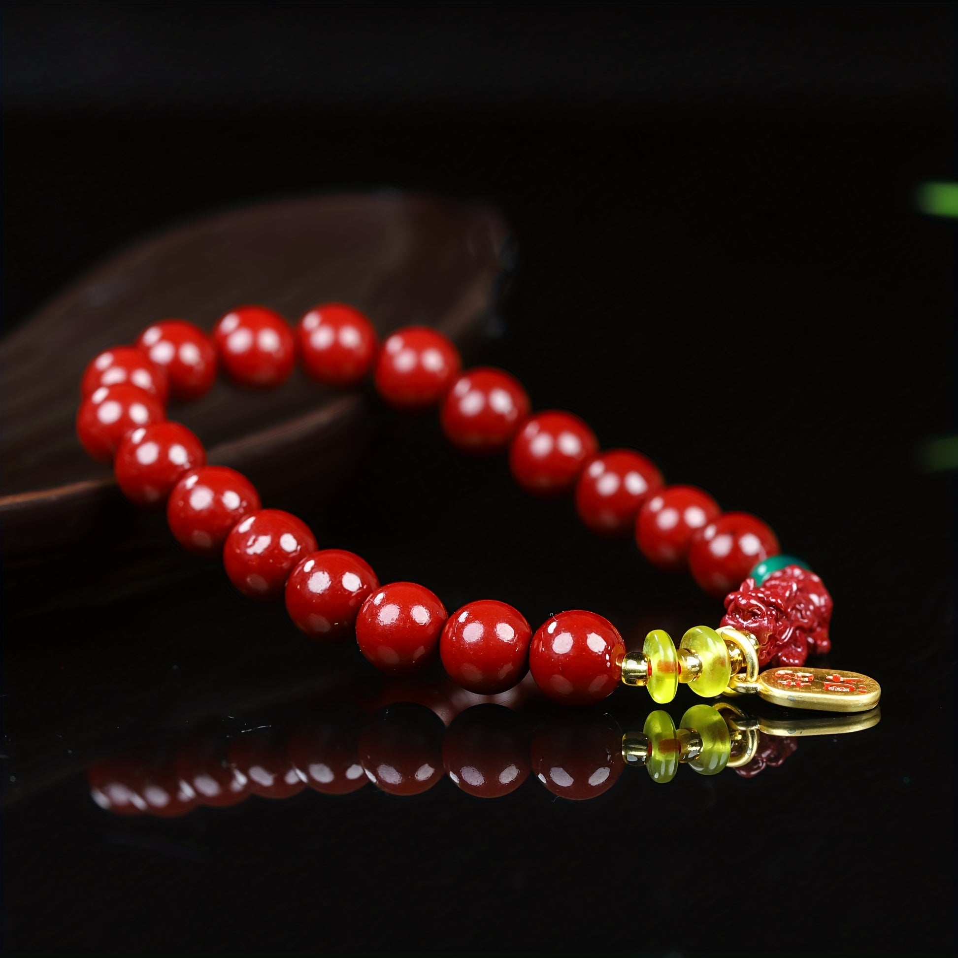 Elegant Cinnabar Beaded Bracelet with Pixiu Charm - Feng Shui Good Luck & Wealth Attraction for Men