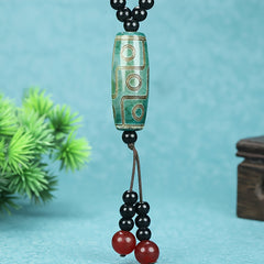 Tibetan Black Agate Necklace with Green Dzi Bead for Protection, Wealth, and Spiritual Balance