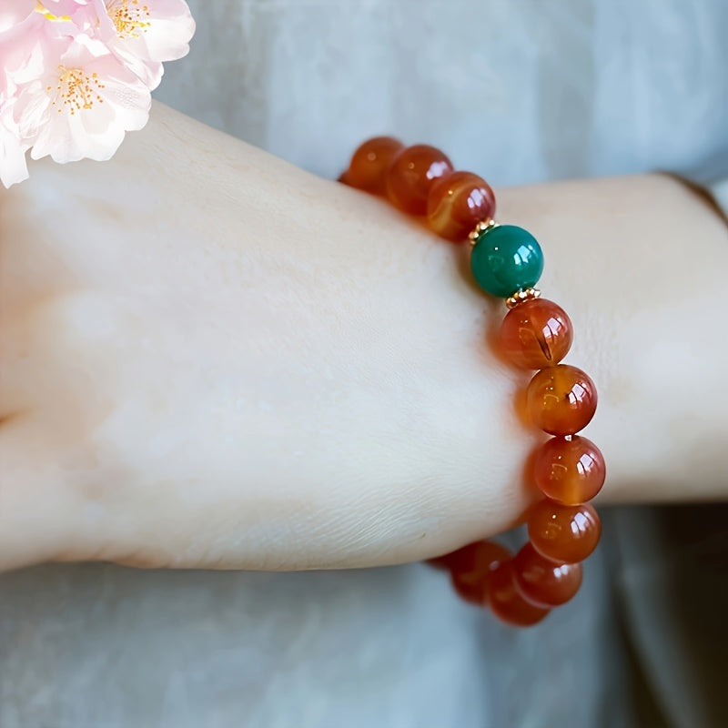 Red Agate Beaded Bracelet - Protection & Courage Energy for Daily Wear