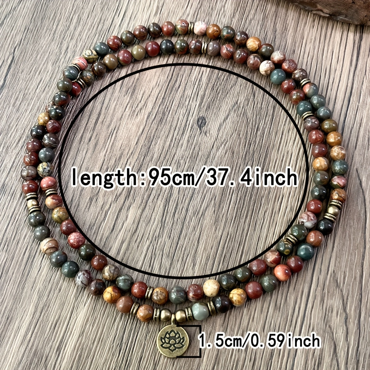 108 Mala Beads Picasso Jasper Bracelet: Bohemian Chakra Jewelry for Meditation & Spiritual Connection