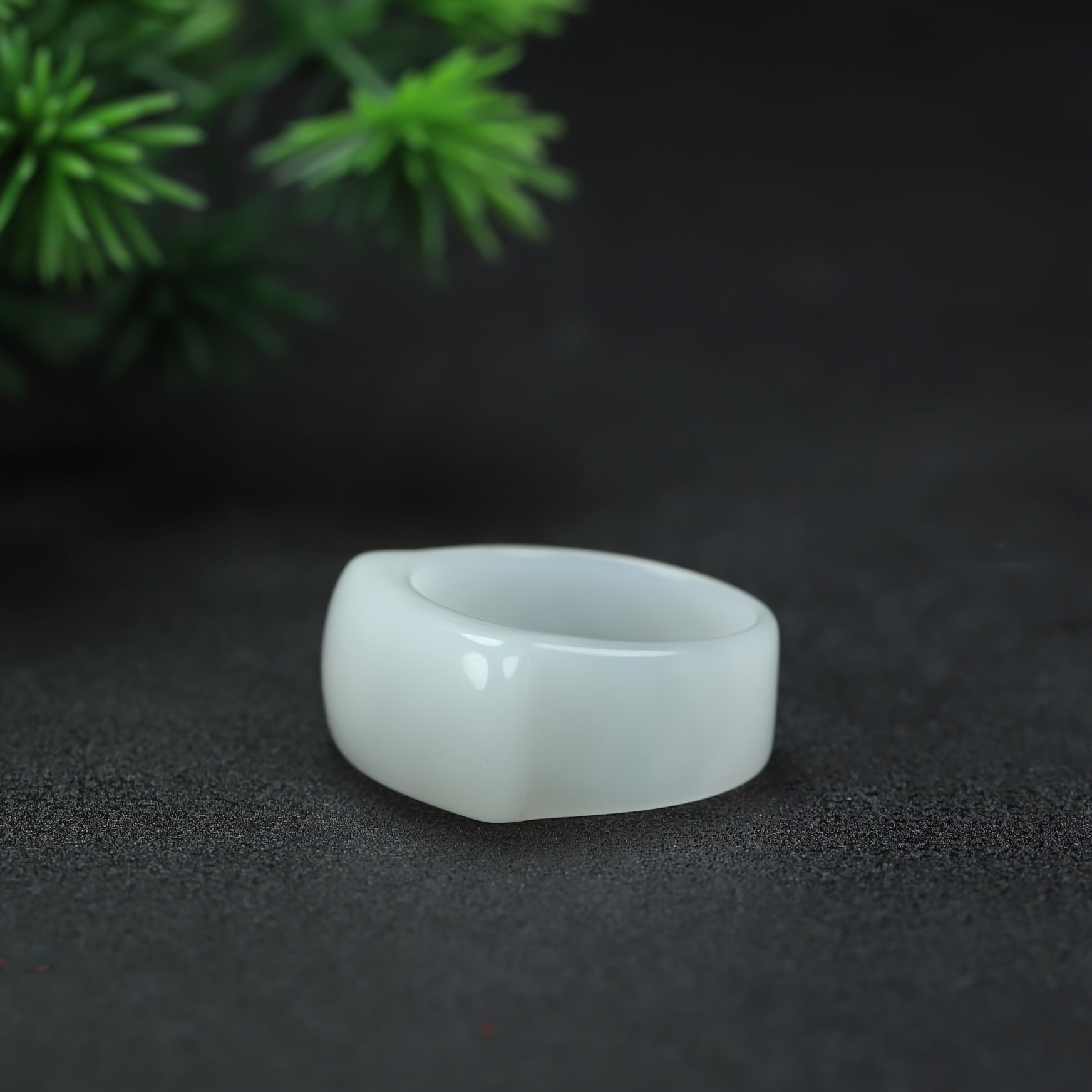 Elegant Men's Natural Stone Ring - Noble White Sheep Fat Ring with Green Accents for Energy Balance