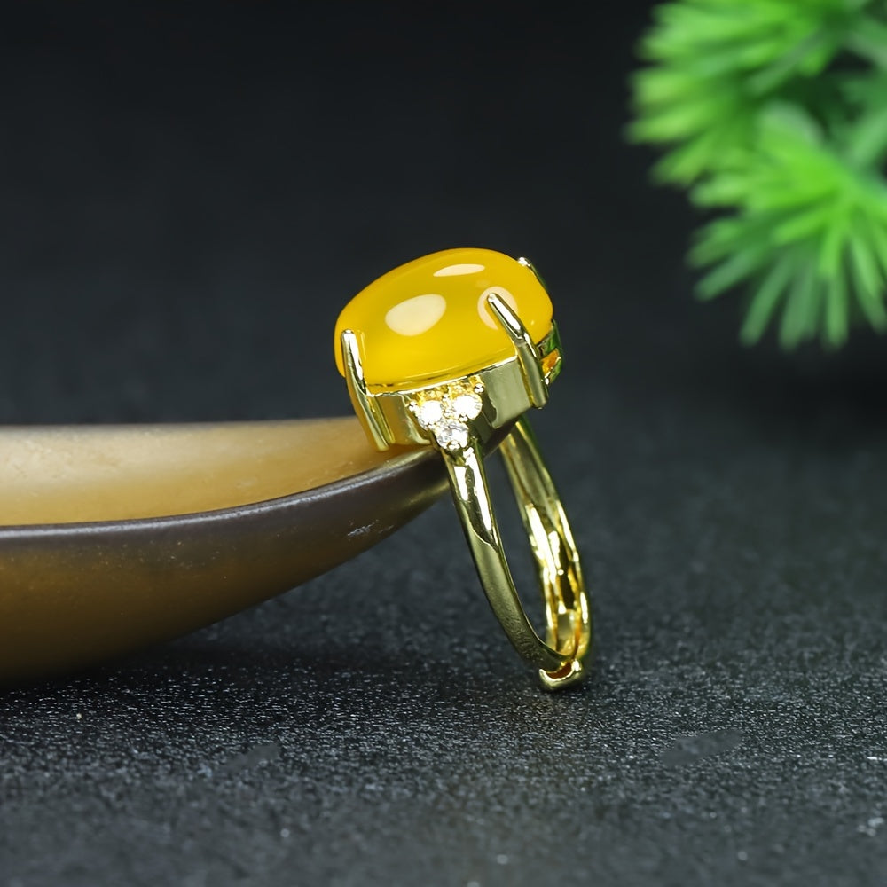 Chicken Oil Yellow Jade Adjustable Ring for Men - Grounding Energy & Timeless Style Jewelry
