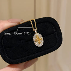 Vintage-Inspired 18K Golden-Plated Synthetic Zirconia Pendant Necklace - Elegant Fleur-de-Lis Design for Spiritual Harmony