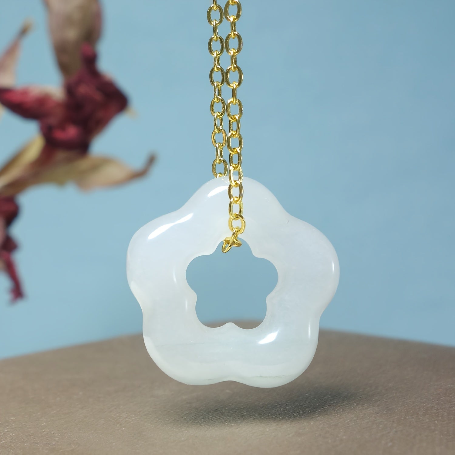 Heart & Flower Geometric Stone Necklace: Natural Energy Protection for Men