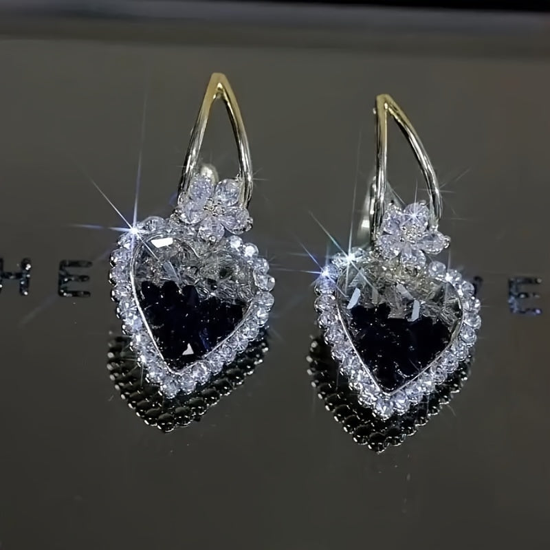 Glamorous Heart Shape Crystal Dangle Earrings - Sparkling Handcrafted Jewelry for Fashion-Forward Look - Hypoallergenic, Long-Lasting Shine - The Perfect Romantic Valentines Day Gift For Your Loved One