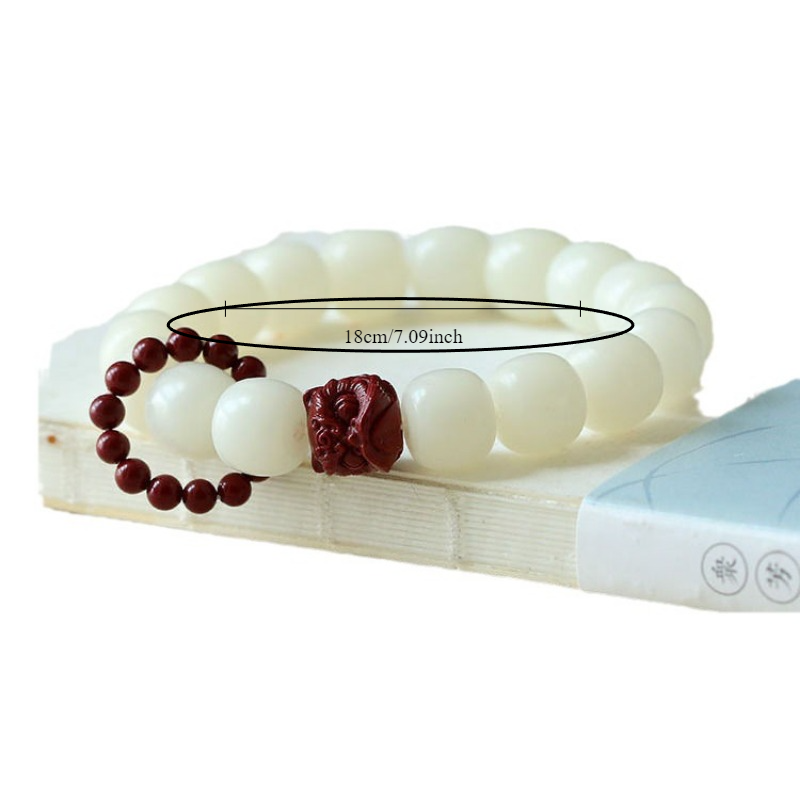 White Jade Bodhi Bead Bracelet with Red Buddha Charm — Serenity, Grounding & Spiritual Nourishment Energy