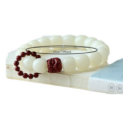 White Jade Bodhi Bead Bracelet with Red Buddha Charm — Serenity, Grounding & Spiritual Nourishment Energy