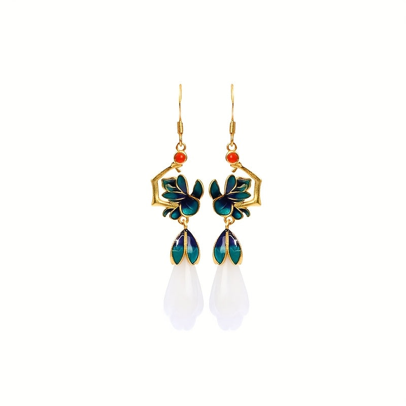 Chinese Enamel Flower Earrings - Eastern Elegance & Harmonious Energy for Daily Wear