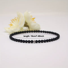 Dainty Black Faceted Stone Bracelet - Handmade Elastic Beaded Jewelry for Energy & Protection