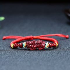 Men's Classic Cinnabar Pixiu Wealth Bracelet - Emperor Sand Ruyi Red Cord for Energy Healing