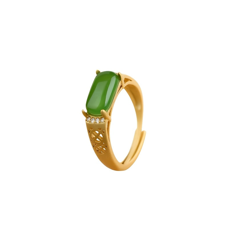 Gold-Plated Minimalist Ring with Green Stone - Enhances Harmony & Prosperity | November Birthstone Daily Wear