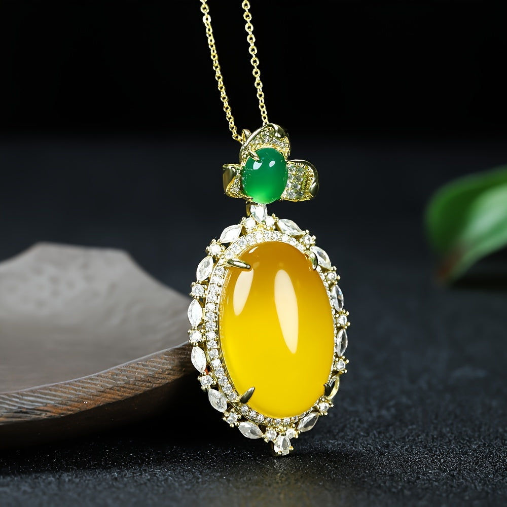 Casual Style Yellow Chalcedony Pendant for Mental Clarity, Positive Energy and Elegant Casual Wear