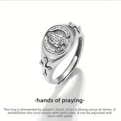 Men's Prayer Hands Ring  - Spiritual Protection & Energy Harmony, Adjustable Open Band, Hypoallergenic