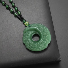 Elegant Green Crescent Moon Pendant Necklace - Unisex Amulet for Prosperity & Protection