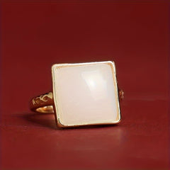 Vintage White Opalite Ring | Gold Tone Adjustable Statement Ring for Intuition, Clarity, and Elegant Style