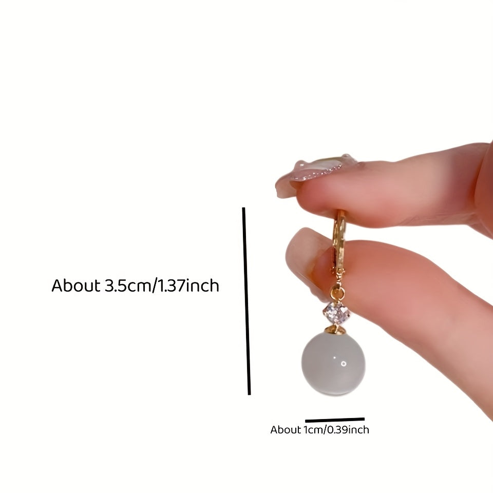 Elegant Vintage Cat's Eye Stone Drop Earrings: Golden-Tone Hoop for Daily Wear & Spiritual Harmony