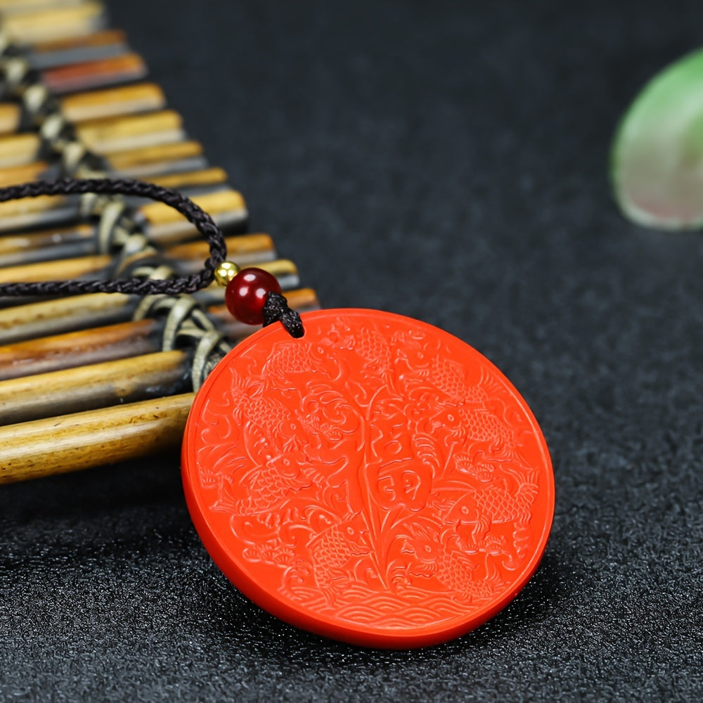 Red Cinnabar Fish Pendant for Abundance, Protection & Good Fortune