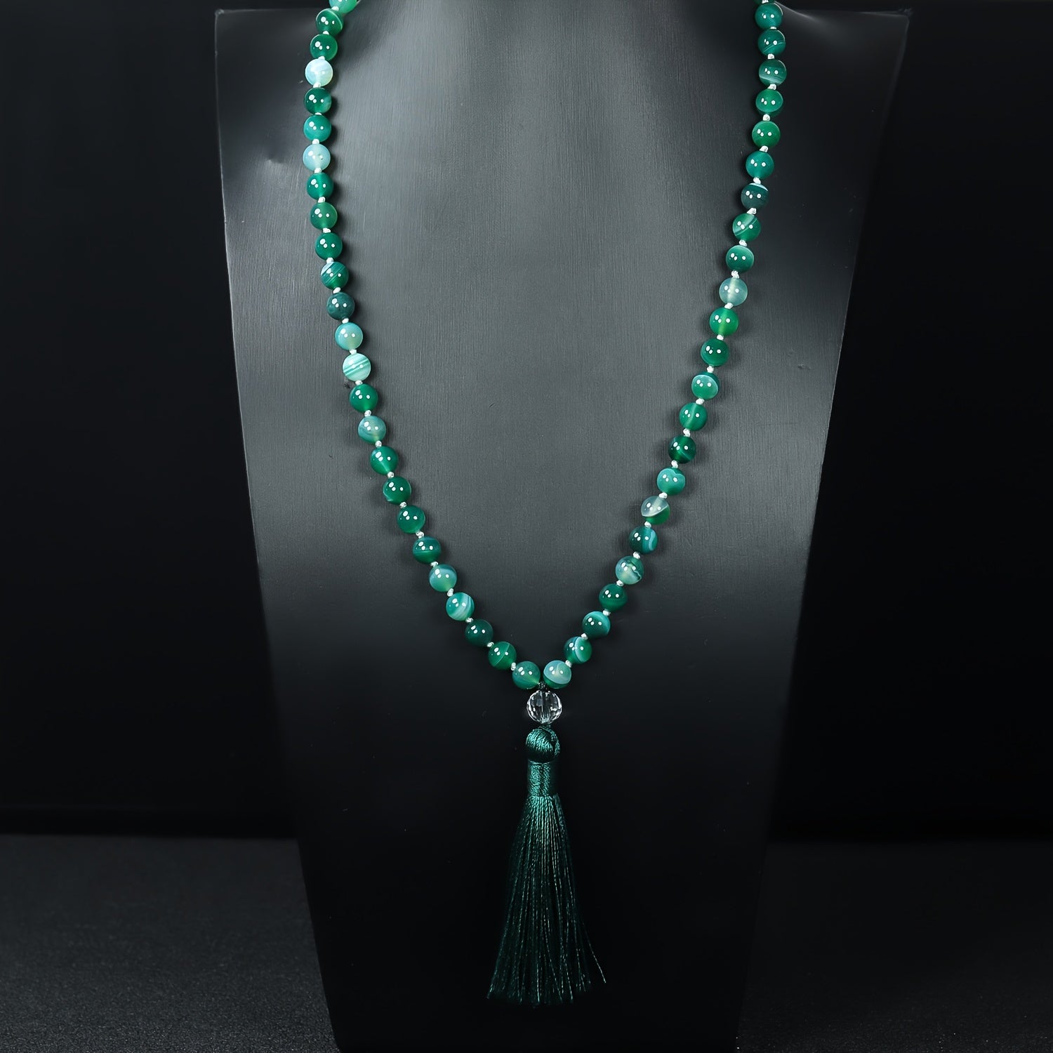 Natural Agate Mala Necklace - 108 Beads for Spiritual Healing & Daily Wear