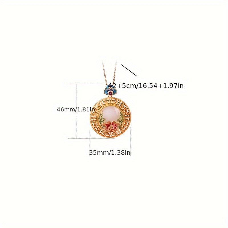 Golden Lotus Pendant Necklace | Spiritual Energy & Vintage Craft with Hand-Painted Jade Accents