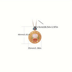 Golden Lotus Pendant Necklace | Spiritual Energy & Vintage Craft with Hand-Painted Jade Accents