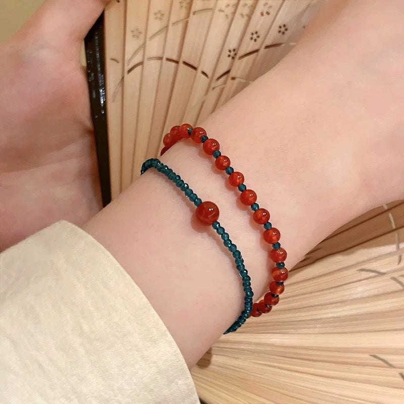 2pcs Retro Red & Green Beaded Bracelet Set - Stackable Harmony for Mother’s Day/Valentine’s Day