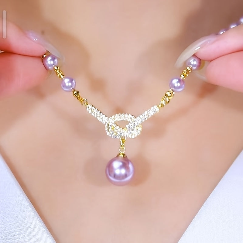 Pearl & Gold Knot Pendant Necklace — Harmony, Luck & Elegance Energy Amulet