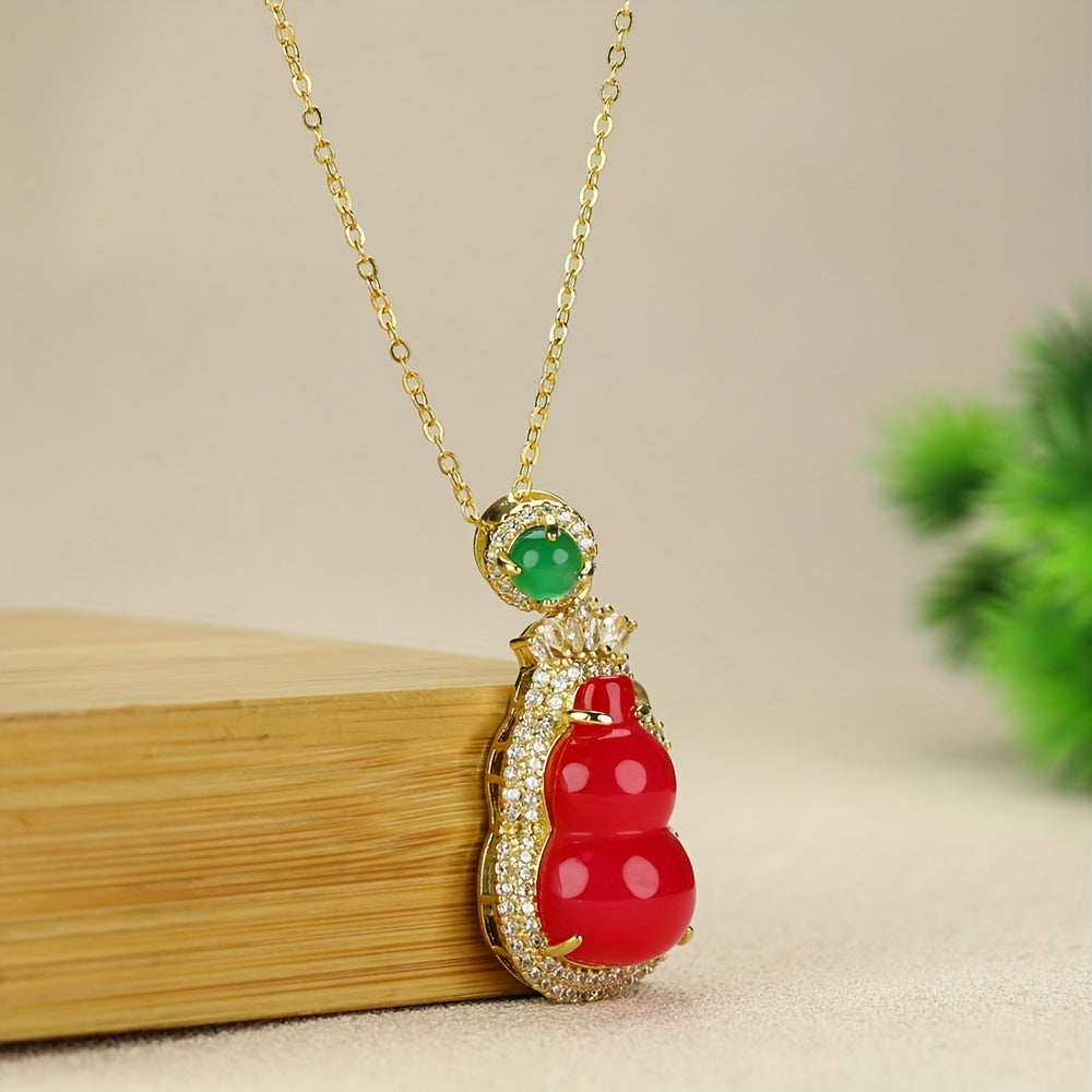 Natural Red Agate Gourd Pendant Necklace for Luck, Protection & Elegance