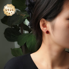 Cinnabar Rose Earrings - 12mm Handcrafted Silver Hoops for Energy Balance & Special Occasions