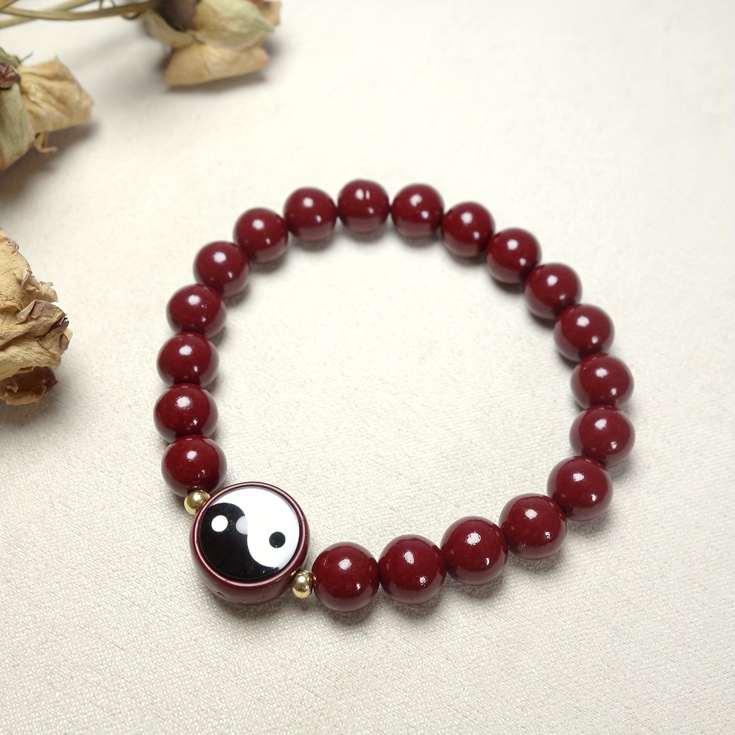 Elegant Cinnabar Tai Chi Beaded Bracelet - Good Luck & Wealth Attraction for Men